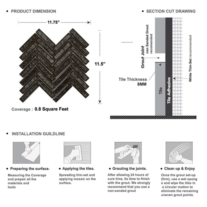 Sample - TDH187MO Crackle Glass Black Mosaic Tile