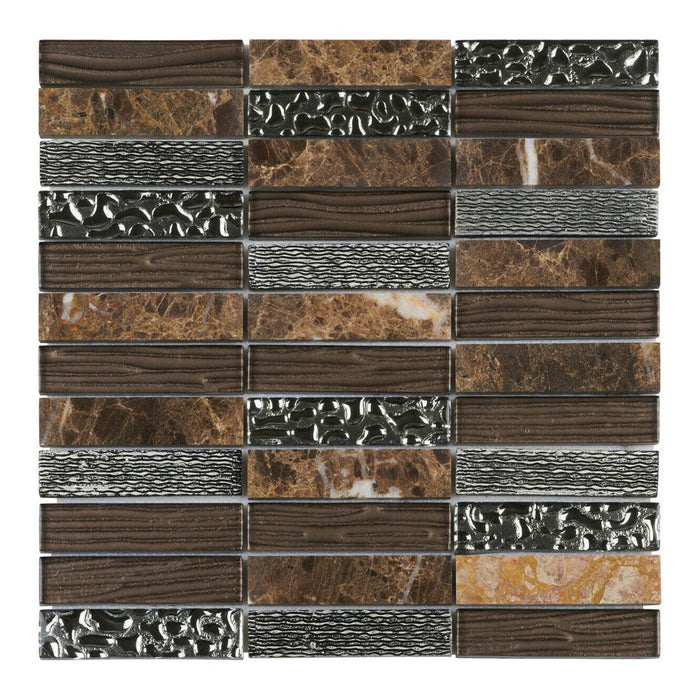 Sample - TDH36MO Crystal Glass Natural Stone 3D Art Deco Brown Mosaic Tile