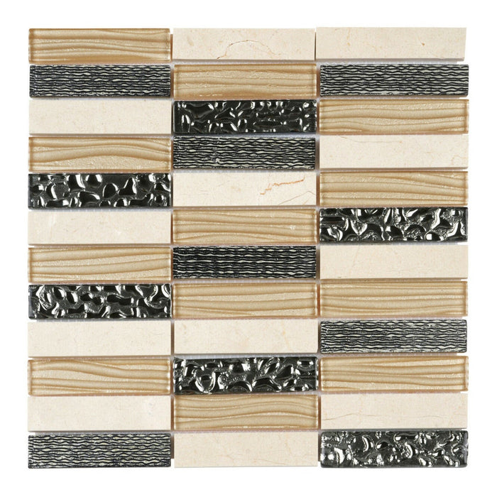 Sample - TDH37MO Crystal Glass Natural Stone 3D Art Deco Beige Mosaic Tile