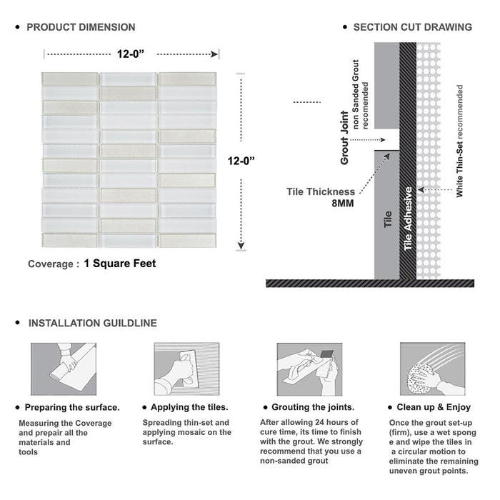 Sample - TDH48MO Glass White Mosaic Tile