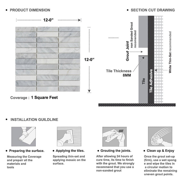 Sample - TDH54MO Natural Stone Carrara White Marble Mosaic Tile