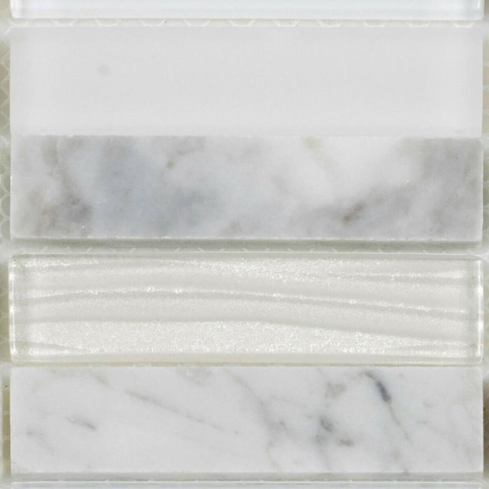 Sample - TDH58MO Natural Stone Glass Carrara White Marble Mosaic Tile