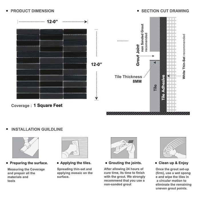 Sample - TDH64MO Crystal Glass Black Mosaic Tile