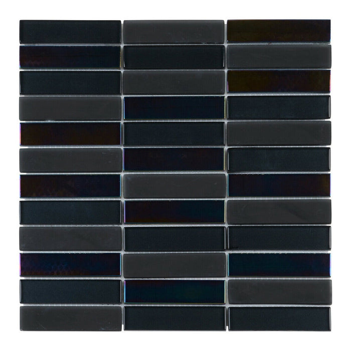 Sample - TDH68MO Crystal Glass Black Iridescent Mosaic Tile