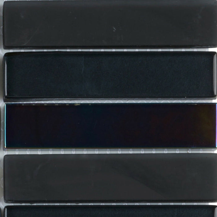Sample - TDH68MO Crystal Glass Black Iridescent Mosaic Tile