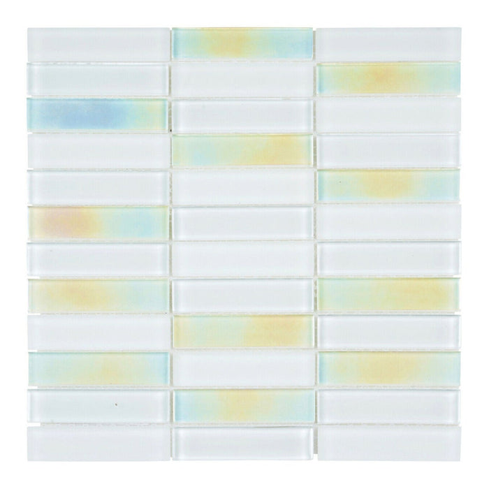 TDH111MO Crystal Glass White Iridescent Mosaic Tile