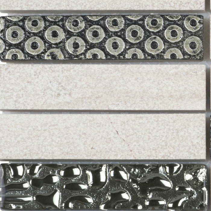 TDH129MO Natural Stone Glass 3D Art Deco Taupe Gray Mosaic Tile