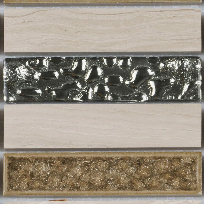 Sample - TDH159MO Natural Stone Glass Beige Mosaic Tile