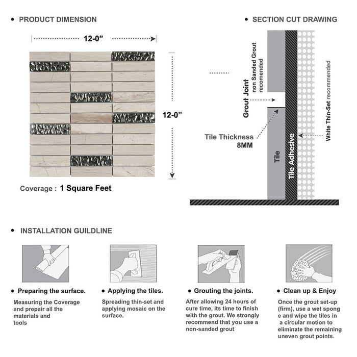 Sample - TDH168MO Natural Stone Glass Beige Mosaic Tile