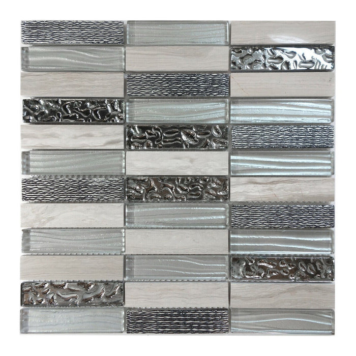 Sample - TDH226MO Natural Stone Glass 3D Art Deco Taupe Gray Mosaic Tile