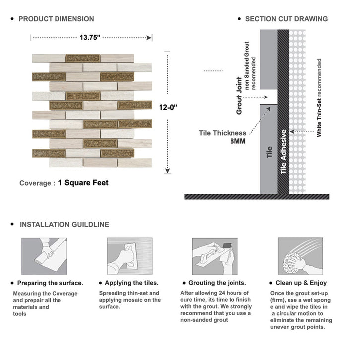 Sample - TDH43MO Natural Stone Glass Beige Mosaic Tile