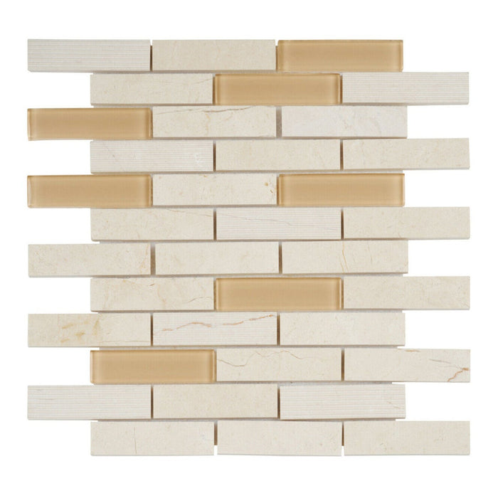 Sample - TDH56MO Natural Stone Glass Beige Mosaic Tile