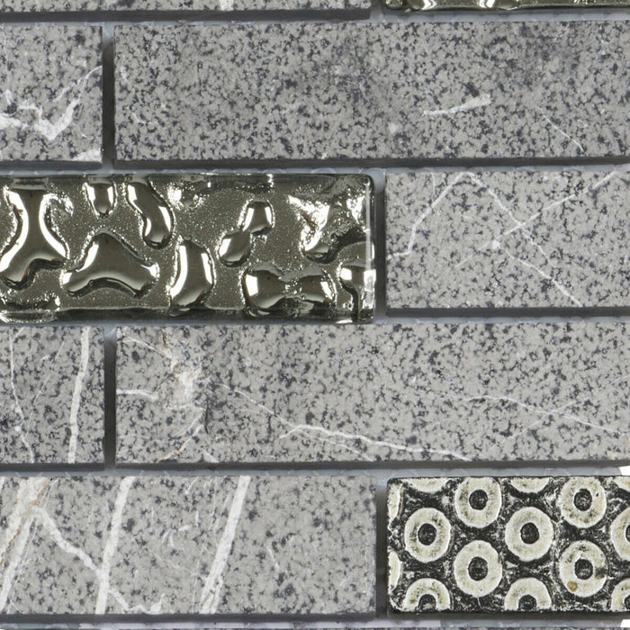 Sample - TDH133MO Natural Stone Glass 3D Art Deco Gray Mosaic Tile