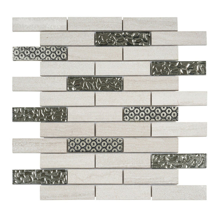 Sample - TDH134MO Natural Stone Glass 3D Art Deco Taupe Mosaic Tile