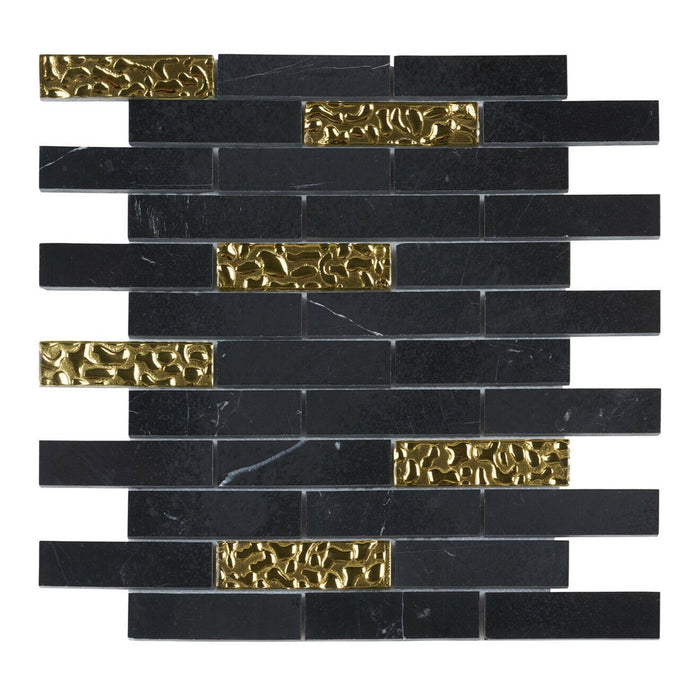 Sample - TDH154MO Natural Stone Glass Black Mosaic Tile