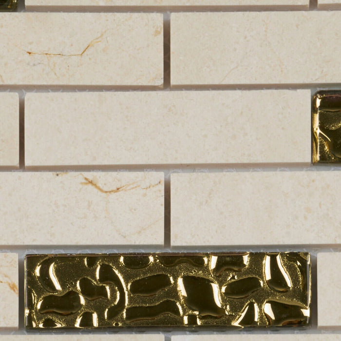 Sample - TDH157MO Natural Stone Crema Marfil Marble Glass Beige Mosaic Tile