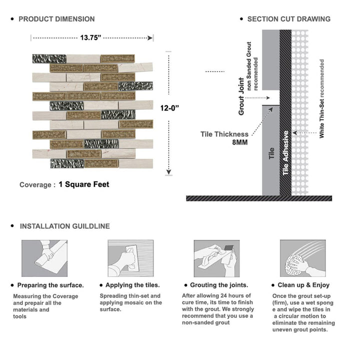 Sample - TDH160MO Natural Stone Glass Beige Mosaic Tile