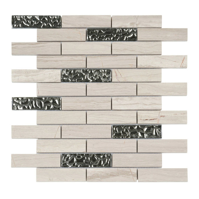 Sample - TDH169MO Natural Stone Glass Beige Mosaic Tile