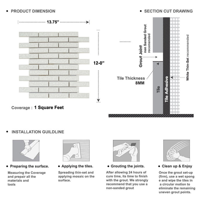 Sample - TDH180MO Crackle Glass White Mosaic Tile