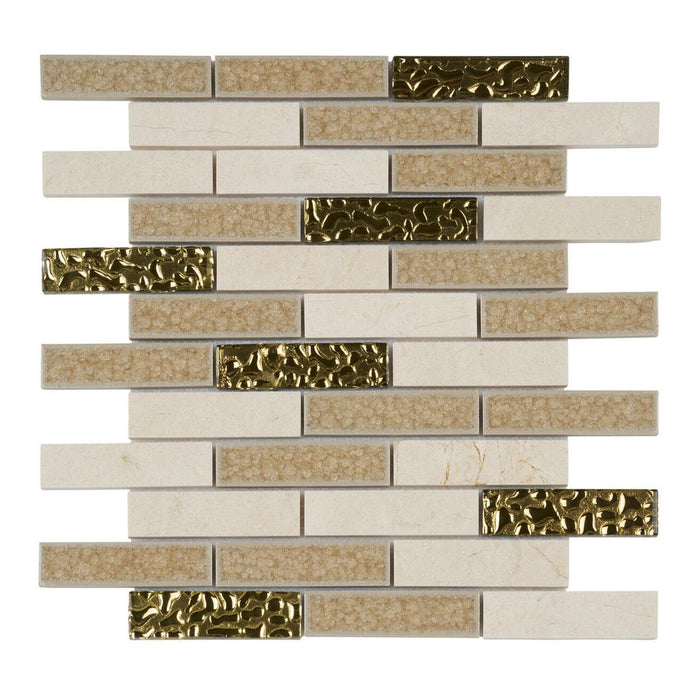 Sample - TDH163MO Natural Stone Crema Marfil Marble Glass Beige Mosaic Tile