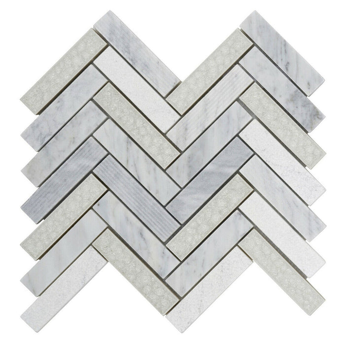 TDH85MO Natural Stone Glass Carrara White Marble Mosaic Tile