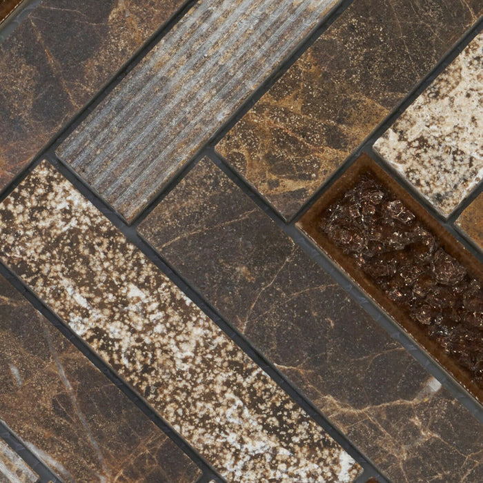 TDH87MO Natural Stone Glass Emperador Brown Mosaic Tile