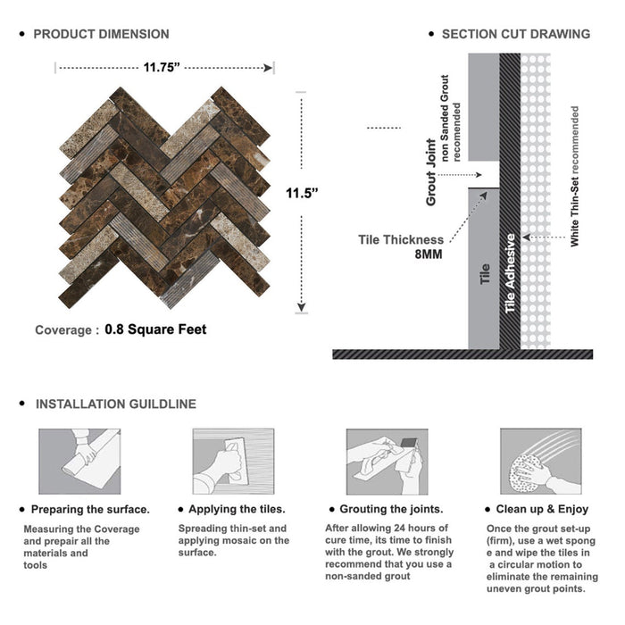 Sample - TDH98MO Natural Stone Glass Emperador Brown Mosaic Tile