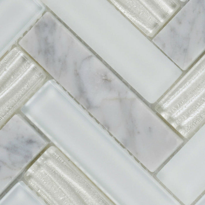 Sample - TDH99MO Natural Stone Glass Carrara White Marble Mosaic Tile