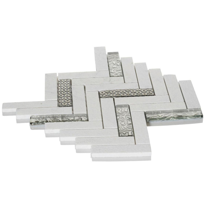 Sample - TDH123MO Natural Stone Glass 3D Art Deco Carrara White Marble Mosaic Tile