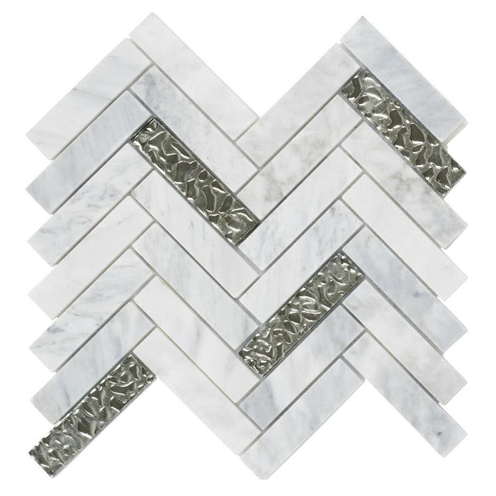Sample - TDH143MO Natural Stone Glass Carrara White Marble Mosaic Tile