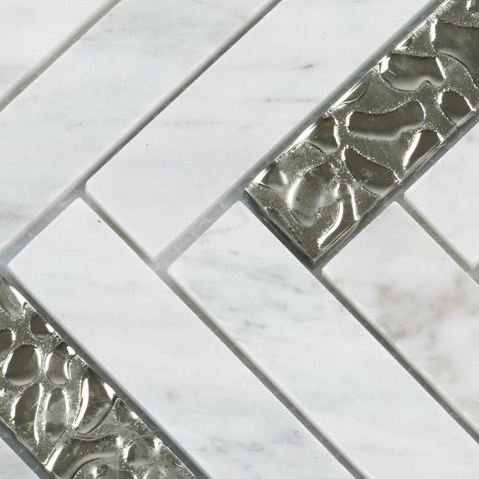 TDH143MO Natural Stone Glass Carrara White Marble Mosaic Tile