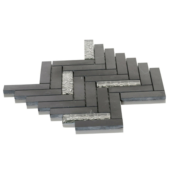 Sample - TDH156MO Natural Stone Glass Black Mosaic Tile