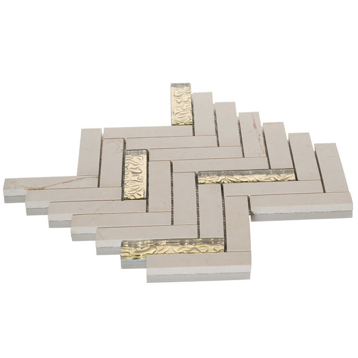 Sample - TDH158MO Natural Stone Glass Beige Mosaic Tile