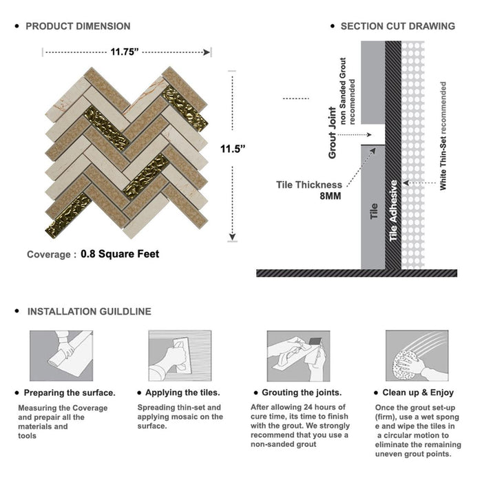 Sample - TDH162MO Natural Stone Glass Beige Mosaic Tile