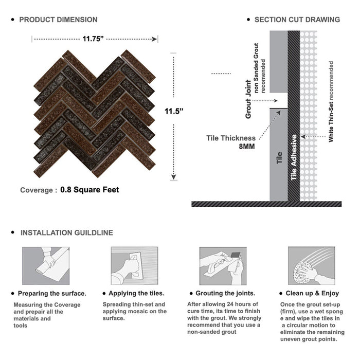 Sample - TDH170MO Crackle Glass Brown Mosaic Tile