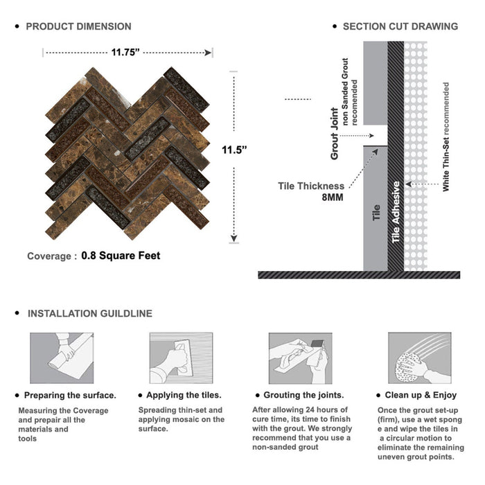 Sample - TDH173MO Natural Stone Glass Emperador Brown Mosaic Tile