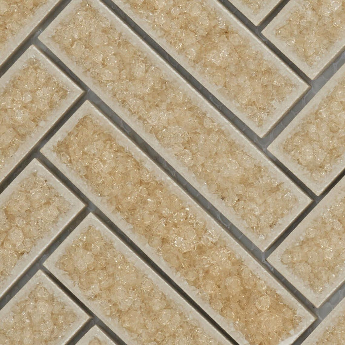 Sample - TDH189MO Crackle Glass Beige Mosaic Tile