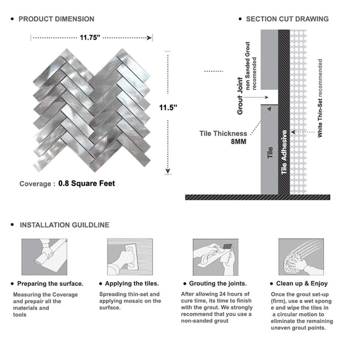 Sample - TDH225MO Aluminum Silver Metallic Metal Mosaic Tile