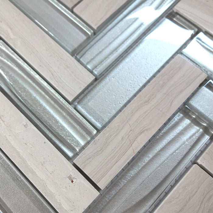 Sample - TDH228MO Natural Stone Glass Taupe Gray Mosaic Tile