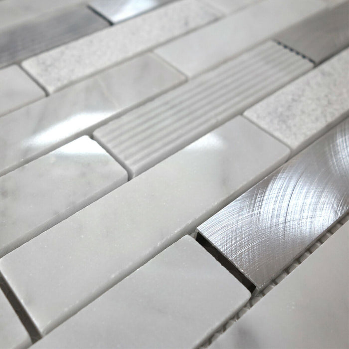 TDH209MO White Carrara Marble Stone Blended with Aluminum and Texture Stone Mosaic Tile
