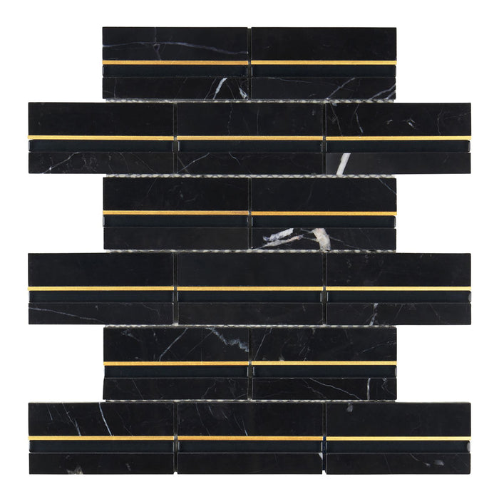 TDH589 Black Marble Glass Gold Metal Trim Mosaic Tile