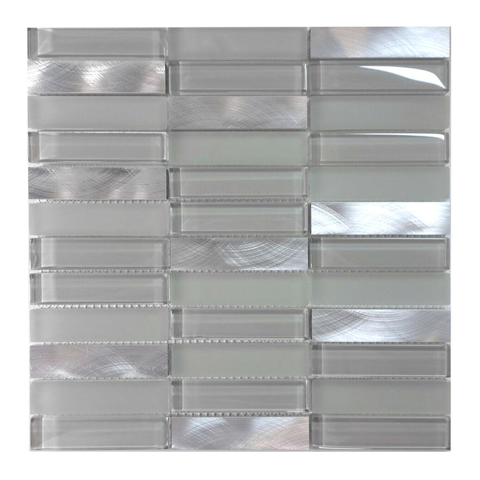 TDH224MO Gray Crystal Glass Blended with Frosted Glass and Aluminm Mosaic Tile