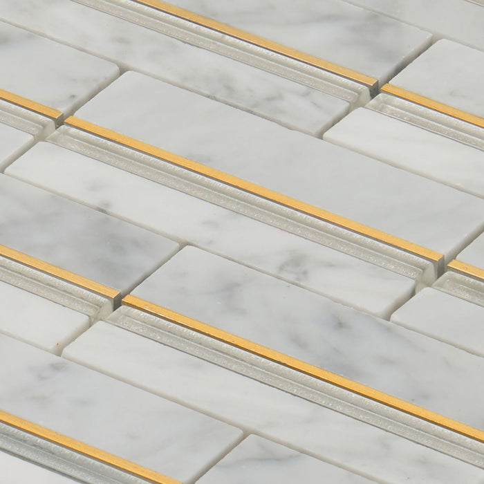 TDH587 White Carrara Gold Metal Trim Mosaic Tile