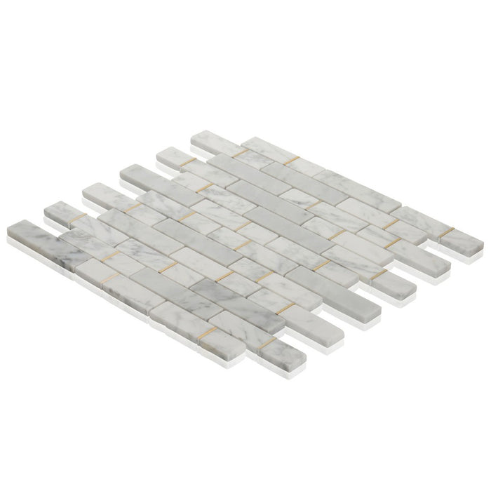 TDH563 White Carrara Gold Metal Trim Mosaic Tile