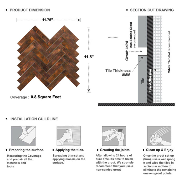 Sample - TDH278AC Antique Copper Brown Metallic Metal Mosaic Tile