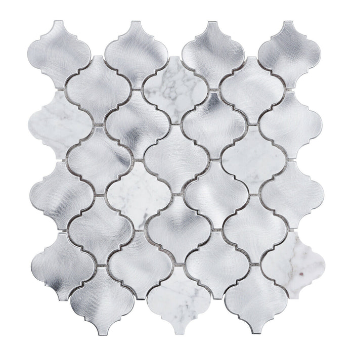 Sample - TDH41MDR White Calacatta Marble Arabesque Aluminum Metallic Mosaic Tile