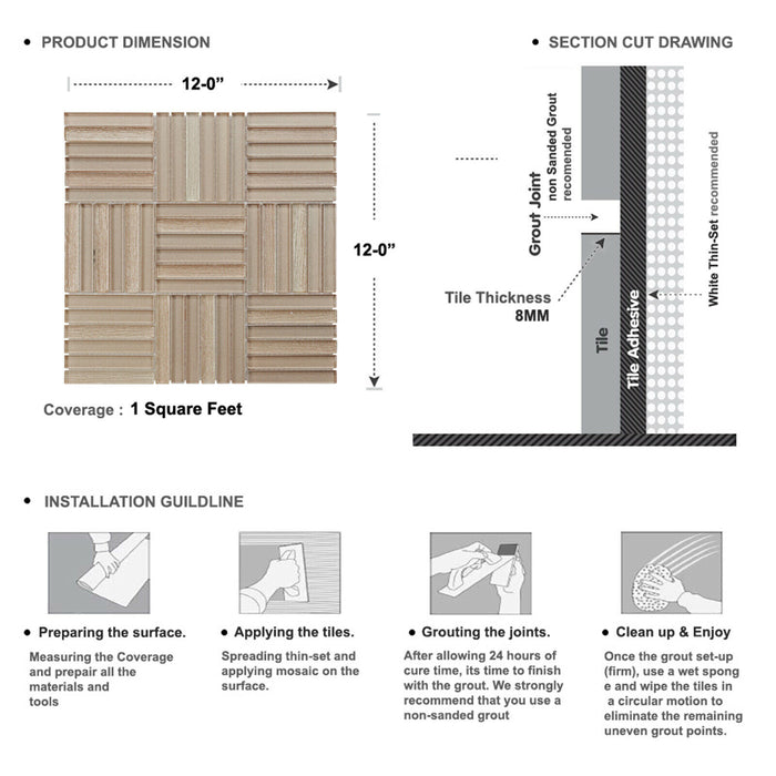 Sample - TDH380MG Metallic Glass Beige Cream Mosaic Tile