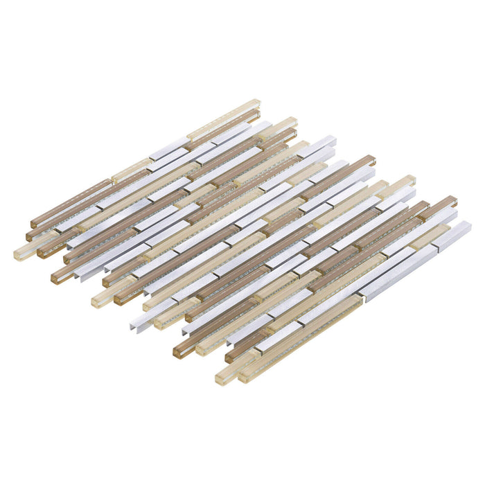 Sample - TDH39MDR Beige Glass Aluminum Metallic Linear Interlocking Mosaic Tile