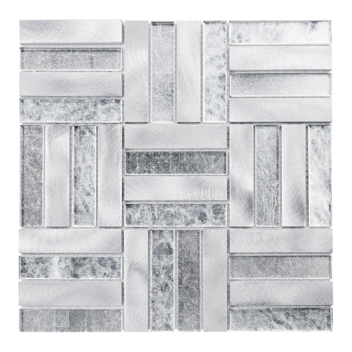 Sample - TDH272AL Aluminum Glass Metal Silver Metallic Mosaic Tile