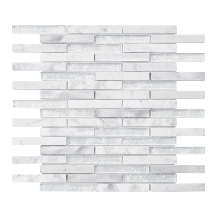 Sample - TDH316AL Aluminum Natural Stone Glass Carrara Marble White Metallic Metal Mosaic Tile